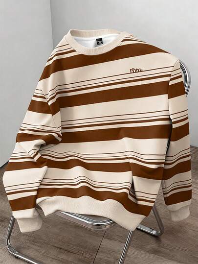 Manfinity Joysei 男士条纹圆领休闲百搭日常通勤长袖卫衣，秋冬女装上衣，圣诞礼物长袖上衣，女士新年外出上衣，男士外出礼物上衣