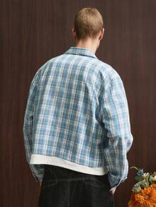 TOKVUE Men's Casual Plaid Print Button-Front Long Sleeve Shirt - Baby Blue - View 3
