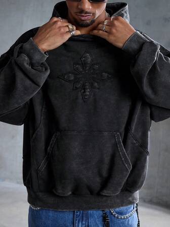 Street Life Sudadera con capucha casual y holgada para hombre con bolsillos, de manga larga