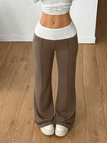 Coolane 女士休闲百搭通勤阔腿运动裤 - 棕色 - 查看 4