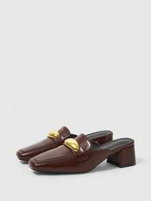 Sleekvia Giày bệt hở gót thấp màu đen cổ điển - Cà phê nâu - Xem 9
