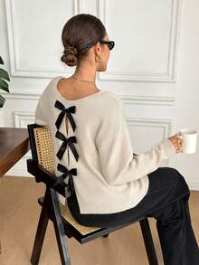 Serisse Women's Casual Elegant Sweater, Suitable For Autumn/Winter, Backless Design With Contrast Bow,Sweaters For Women Spring - Multicolor - View 7