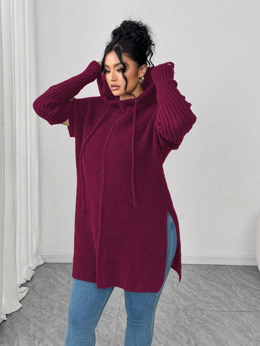 Elenzga Women's Plus Size Hoodies Burgundy Autumn Smart Casual Everyday Loose Fit Hooded Long Sleeve Sweater,Curve Fall Clothes 8xl Outings Jumper - Red Violet - View 1