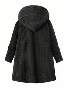 SHEIN Clasi Chaqueta de invierno para mujer con capucha, bolsillos con cremallera y forro térmico cómoda - Negro - Ver 2