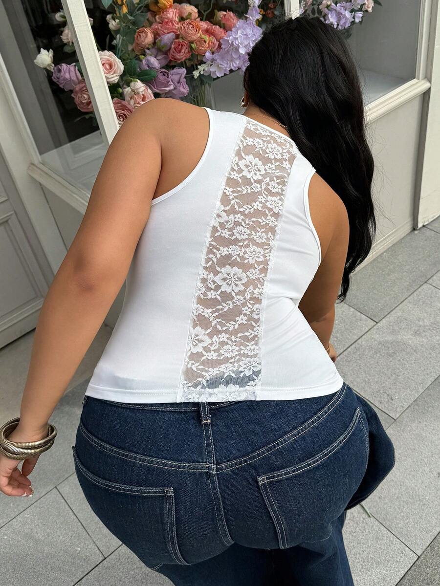 Easura Plus Size Women Casual Sexy Lace Sheer Backless Design Versatile ...
