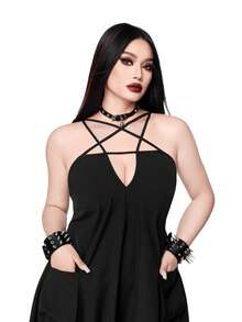 Whyspr Damen Große Größen Lässig Punk Schwarzer Jumpsuit - Schwarz - Übersicht 6