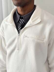 HUEFORM Áo nỉ ngắn tay nam Old Money Fleece có khóa kéo, kiểu áo chui đầu có thể điều chỉnh viền, thích hợp cho mùa đông. Áo len nam có khóa kéo cổ ¼. - trắng - Xem 5