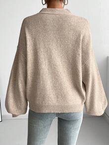 EMERY ROSE 休闲法式宽松圆领长袖针织衫，适合秋冬季穿着。 - 杏色 - 查看 2