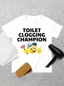 Resyla 男士标语卡通印花圆领短袖休闲百搭T恤 - 白色 - 查看 1