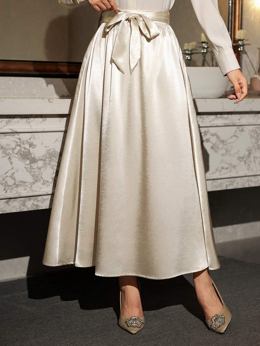 DAZY Chân váy xòe buộc dây eo mùa xuân hè, thanh lịch cho ngày Valentine, đám cưới, tiệc tùng, dịp trang trọng, đi làm. - Rượu sâm banh - Xem 1