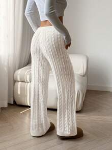 CovetEZ Conjunto de pantalón y suéter de punto de cable con bordado de cerezas, estilo casual para mujer, adecuado para el uso diario, otoño/invierno - Blanco - Ver 2