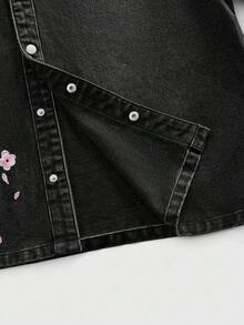 ROMWE MEN Street Life Spring/Summer Casual Graphic Men'S Casual Everyday Commute Vacation Style Japanese Cherry Blossom Print Loose Fit Denim Shirt, Summer - Black - View 5