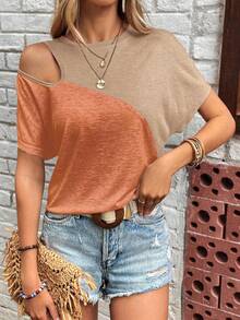 EMERY ROSE Two Tone Cut Out Dolman Sleeve Tee - Multicolor - View 3