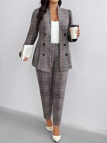 EMERY ROSE Bộ áo blazer dài tay và quần dài kiểu vintage dành cho nữ cỡ lớn, thích hợp cho mùa Thu/Đông. - màu đen - Xem 5