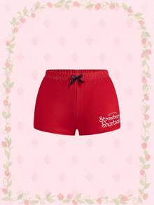 Strawberry Shortcake | ROMWE Women's Cute Floral Print Colorblock Bow Camisole Top And Shorts Pajama Set, Summer - Red - View 3