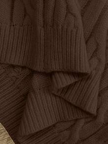 SHEIN Cottnline Blogger-Inspired Twist Rope Decor Round Neck Knit Sweater, Versatile, Autumn/Winter - Brown - View 4