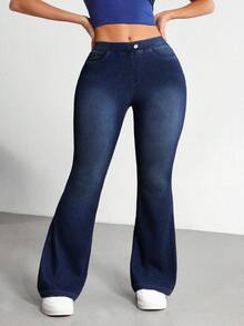 Flexra Quần jeans ống loe dáng ôm, nâng ngực, đa năng dành cho nữ cỡ lớn, thích hợp mặc hàng ngày đi làm. - Rửa tối - Xem 7