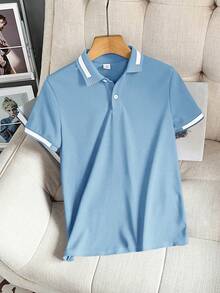 SHEIN 男童休闲翻领短袖Polo衫 - 淺藍色 - 查看 2