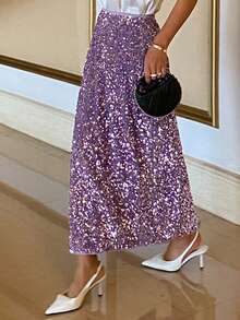 Livesso Women's Sequin Elegant Party Skirt New Years Carnival Spring - Mauve Purple - View 2