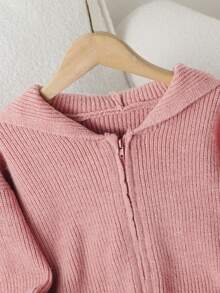 SHEIN Genkimix Kids 少女休闲纯色短款开衫，卡其色，柔软舒适，适合日常、户外、旅行、度假、居家、托儿所穿着。 - 粉色 - 查看 4
