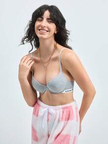 Loungeista 3 PCS Solid Color Letter Tape Push Up Underwire Bra - Multicolor - View 10