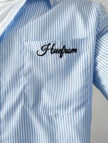 HUEFORM 男士休闲字母刺绣口袋宽松长袖衬衫，纽扣衬衫，蓝白条纹衬衫，男友风衬衫，男士春夏款，纽扣衬衫，周末衬衫，老公衬衫，复古风，适合送给男友/老公的礼物，男士纽扣衬衫，男士蓝白条纹衬衫 - 藍白色 - 查看 2