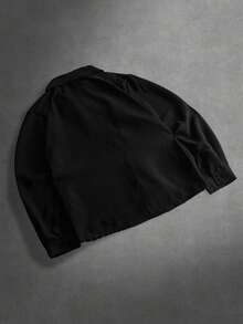 Manfinity Hypemode Men's Solid Color Minimalist Casual Long Sleeve Shirt Men Black Long Sleeve Shirt Crop Men S Shirt Black Cropped Shirt Men Men S Boxy Shirt - Black - View 2