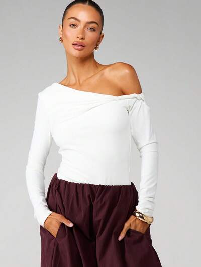 MISSGUIDED ツイストオフショルダーロングスリーブボディスーツ