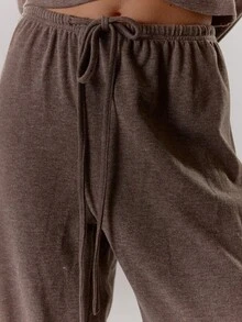 MUSERA Pantalones holgados y sueltos de pierna ancha con cordón, solo Bottom, estilo country cottage core casual para mujer, pantalones de color caramelo, pantalones de chándal para verano y vacaciones - Café integral - Ver 5