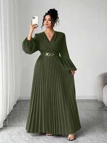 Elenzga Đầm nữ cỡ lớn màu hồng, khóa kim loại trang trí, xếp ly eo, cổ chữ V, thiết kế cổ áo sơ mi và tay áo, thích hợp cho mùa tựu trường, lễ tốt nghiệp, Ngày Valentine, lễ hội âm nhạc, Ngày của Mẹ, Halloween, Lễ Tạ ơn, Lễ Phục sinh, Ngày Quốc khánh, dạ hội, tiệc hẹn hò, mùa cưới, du lịch ngoài trời. - xanh quân đội - Xem 4