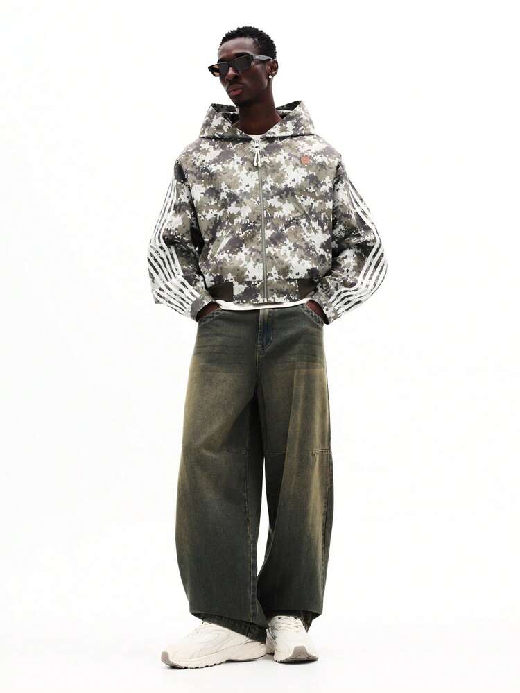 Veste zippée à capuche coupe carrée avec bandes latérales