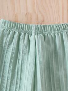 SHEIN Vintaside Kids 2件/套 嬰兒女童夏季套裝 鼠尾草綠圓領無袖荷葉邊上衣 & 鬆緊腰長褲 休閒度假款 柔軟舒適 禮物 3M-3Y - 綠色 - 查看 6