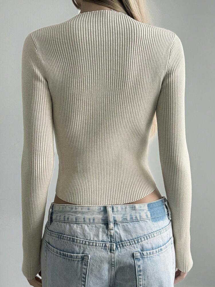 Women's Casual Solid Color Slim Fit Long Sleeve Sweater, Autumn/Winter