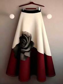 Franclia 女士高腰数码印花A字裙，休闲百搭设计 - 彩色 - 查看 8