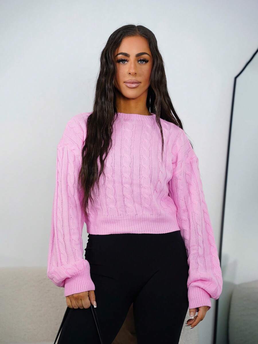 SAYEHFBABY Women Casual Everyday Simple Cable Knit Sweater, Autumn/Winter Knit Pullover Fall Outfit - Pink - View 1