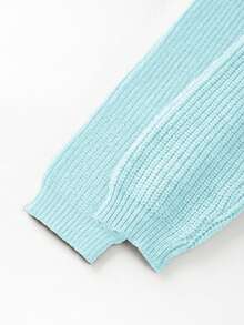 SHEIN LUNE New Elegant High-End Design Contrast Color Patchwork Knitted Women Cardigan, Autumn/Winter - Baby Blue - View 4