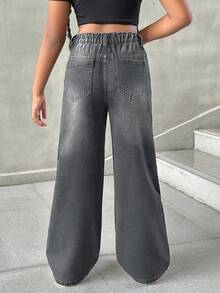 Jeans de moda con decoración de strass para niñas preadolescentes - Gris Claro - Ver 2