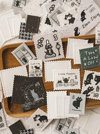 20 pièces/paquet Autocollants de timbres rétro gaufrés, décalcomanies esthétiques créatives pour le scrapbooking, la décoration DIY, les cadeaux, les albums d'autocollants personnalisés, les fournitures scolaires, les fournitures scolaires, la rentrée scolaire