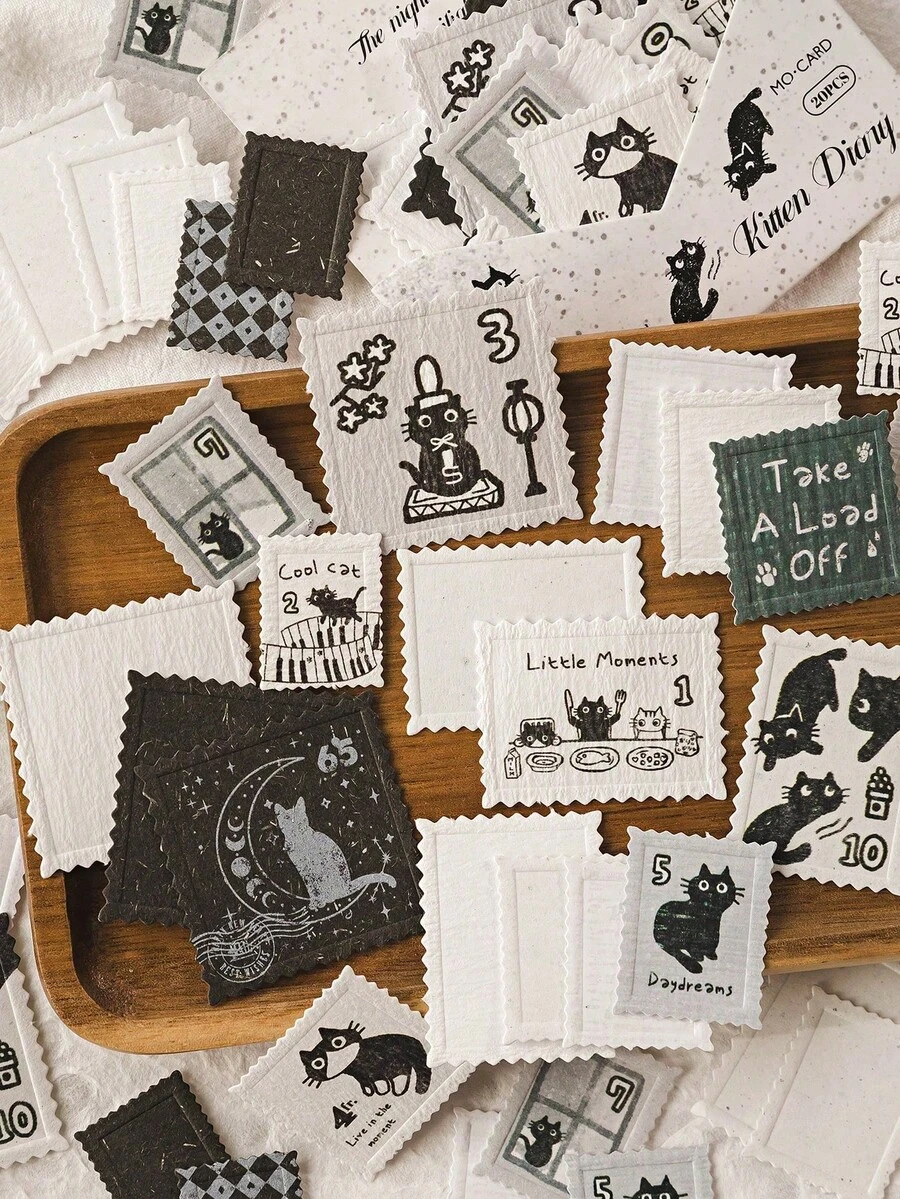 Bộ 20 miếng dán tem dập nổi phong cách retro, decal trang trí sáng tạo cho sổ lưu niệm, trang trí DIY, quà tặng, album tem cá nhân hóa, đồ dùng học tập, đồ dùng học tập, chuẩn bị cho năm học mới. - màu đen - Xem 1