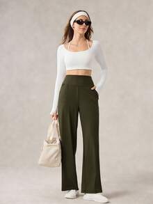 OutZeal 女士速干吸汗高腰直筒运动紧身裤日常休闲 - 軍綠色 - 查看 5