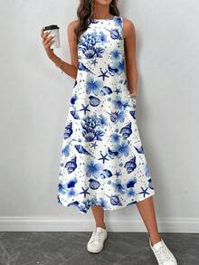 SHEIN LUNE 女士休闲印花中长连衣裙，适合春夏穿着 - 彩色 - 查看 3