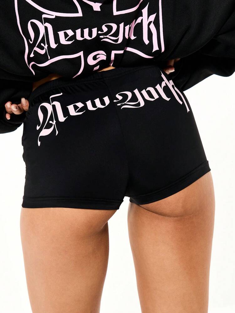 SUMWON WOMEN New York Graphic High Waisted Booty Shorts