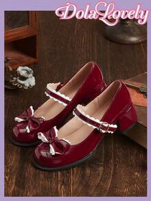 Dola Lovely Women's Cute Lolita Sweet Versatile Round Toe Red Patent Leather Mary Jane Flats, Suitable For Halloween, Christmas, Thanksgiving - Red - View 1