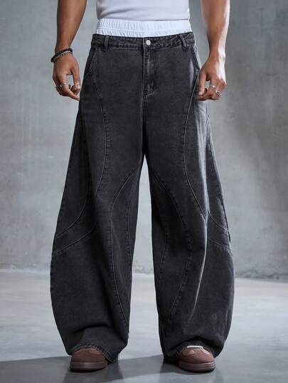 Loose Fit Hiphop Style Men's Wide Leg Distressed Jeans