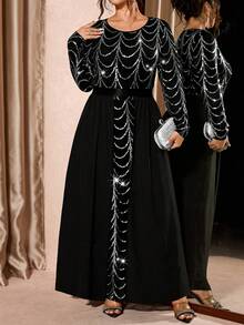 Cravure Robe de soirée élégante ornée de sequins, grande taille - Noir - Voir 6