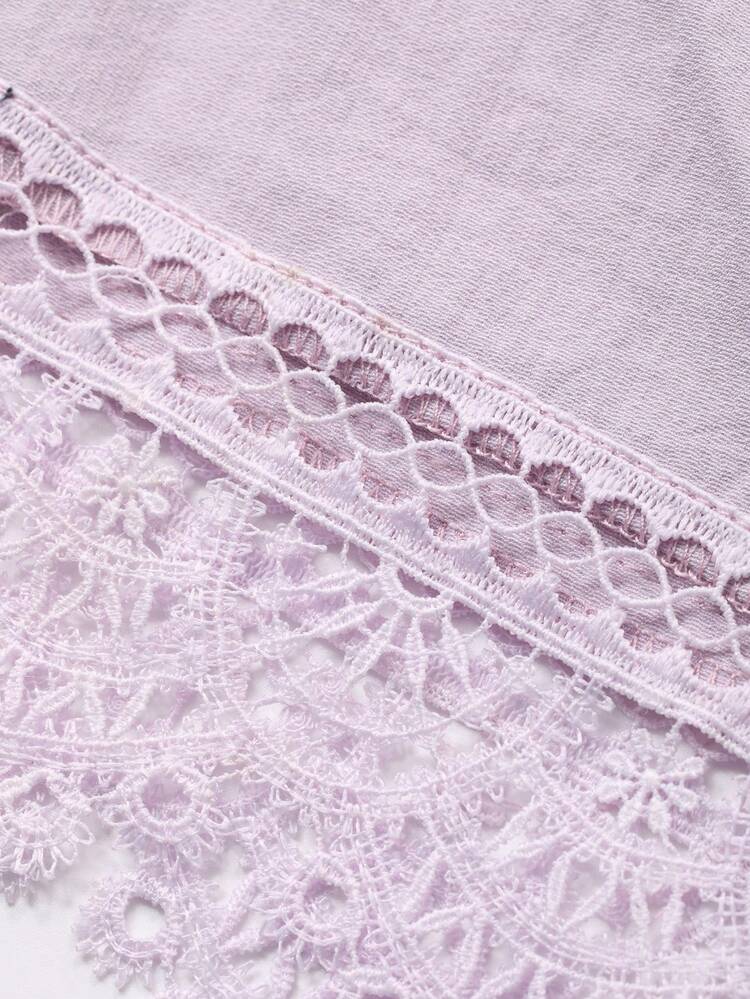 Lace Patchwork Pleated Loose Short Women Nightgown