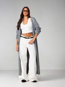 MISSGUIDED Longline Open Front Knitted Cardigan With Ribbed Cuffs And Relaxed Fit For Layering Fall Winter Casual Outerwear - Grey - View 4