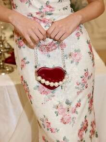 SHEIN MOD 1pc Mini Solid Glossy Pearl Handbag Valentine's Day Gift Shoulder Crossbody Bag, Elegant Pearl Bag - Red - View 5