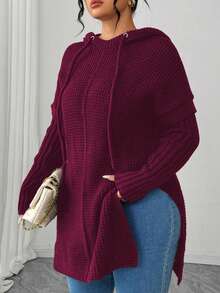 Elenzga Women's Plus Size Hoodies Burgundy Autumn Smart Casual Everyday Loose Fit Hooded Long Sleeve Sweater,Curve Fall Clothes 8xl Outings Jumper - Red Violet - View 7