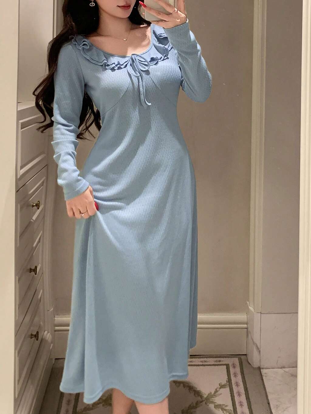 Lovely Ruffled Collar Knit Dress Loungewear For Women
